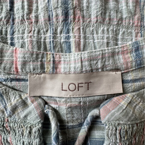 LOFT PLAID SMOCKED RUFFLE TIE NECK TOP | SIZE: LARGE - Picture 9 of 9